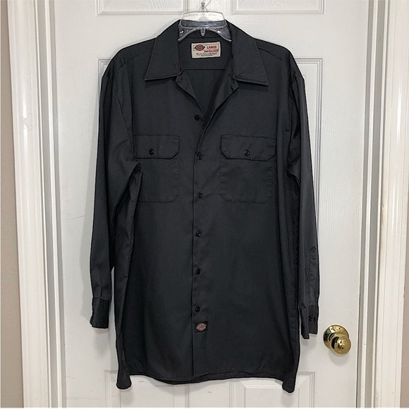 Dickies Mens Long Sleeve Flap Chest Pockets Button Down Gray Work Shirt L - Picture 3 of 13